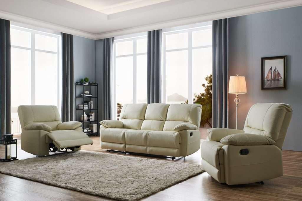 Cream Leather Reclining Seater Seater Armchair OREGON