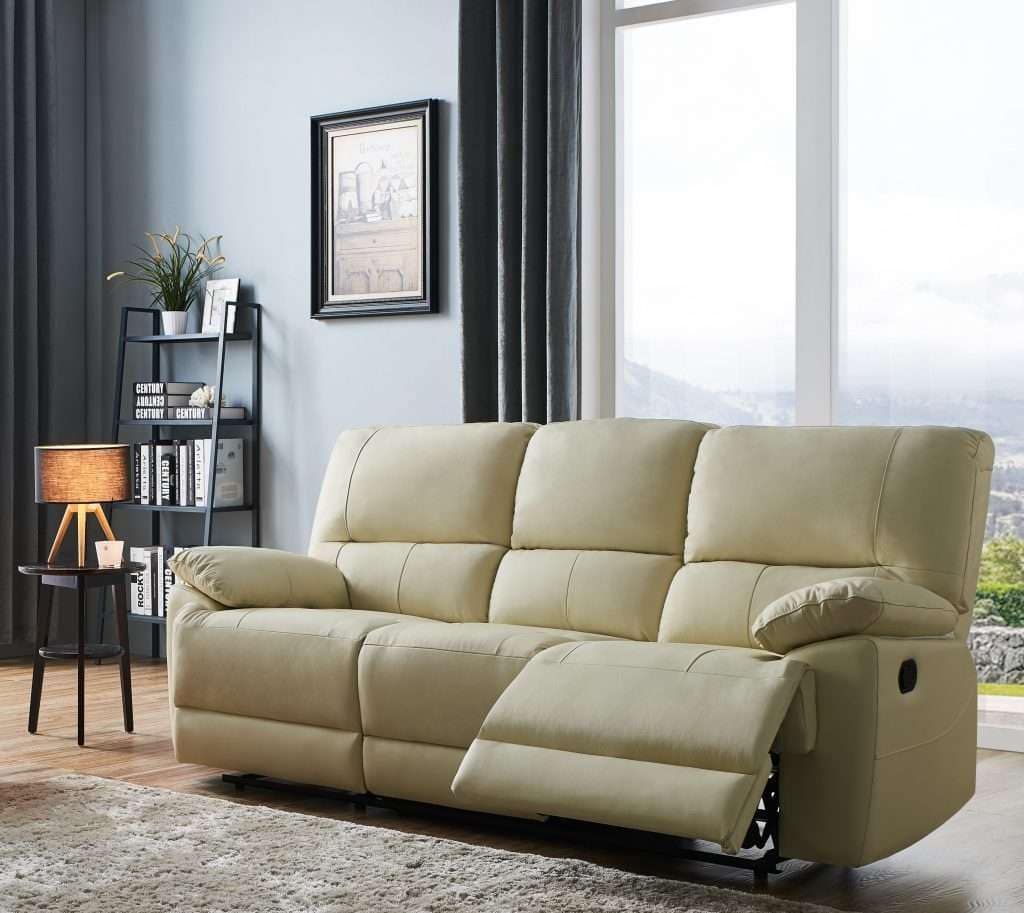 Cream Real Leather Reclining Seater +2 Armchairs OREGON