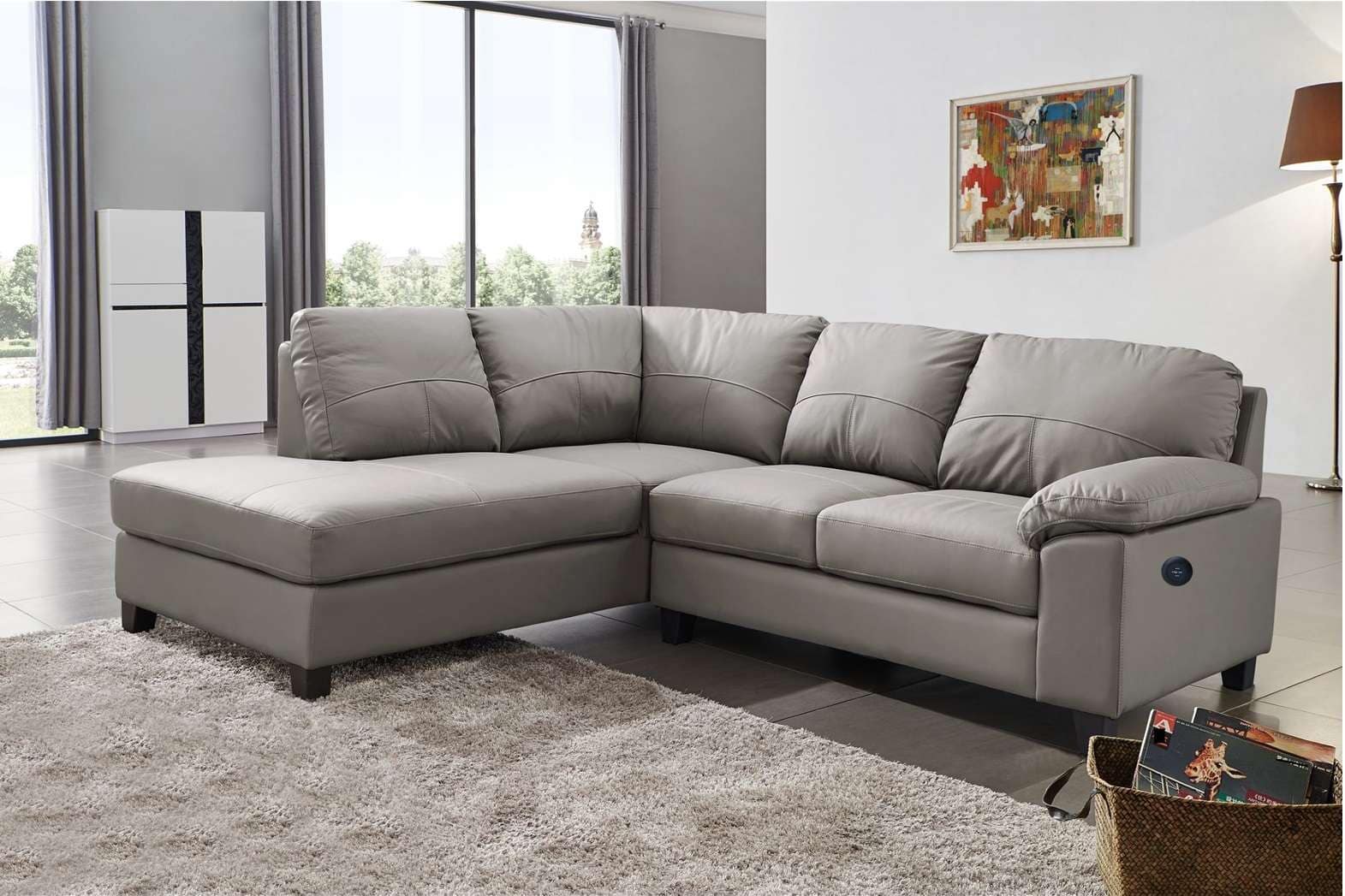 Grey Leather Corner Sofa BOSTON