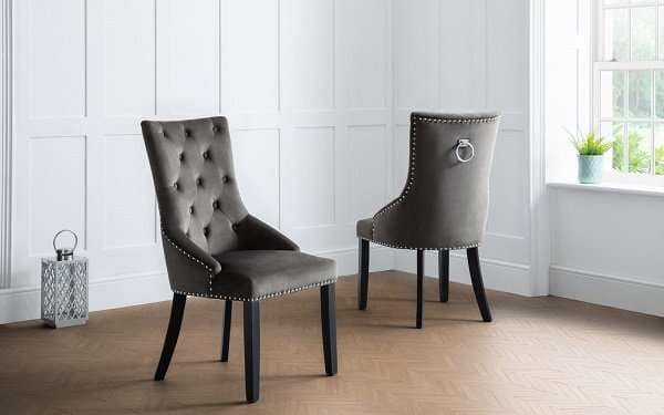 VALENTINO Grey Velvet Knocker Back Accent Dining Chair W55cm x D68cm x  H105cm
