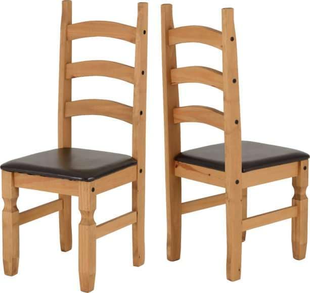 CORONA Pine Dining Chairs With a Brown Pu Padded Seat W42cm x D47